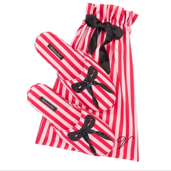 🆕Victoria’s Secret Classic Stripe Satin Sequin Embellished Bow Slipper - Picture 12 of 12